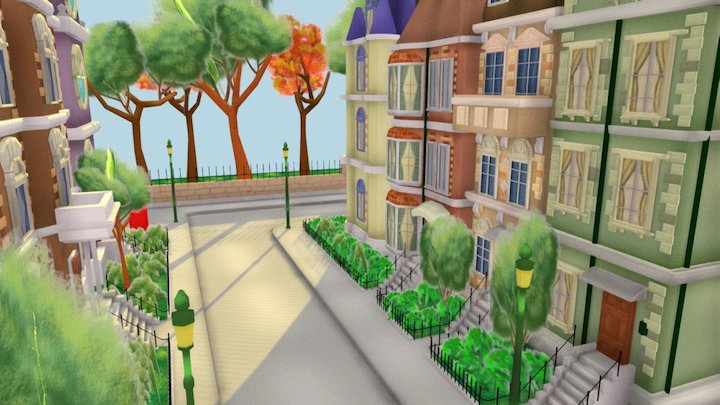 Lowpoly Village Scene 3D Model