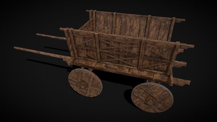 Old Wooden Transport Cart 3D Model