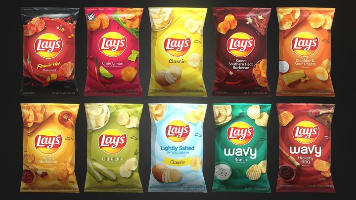Lays Bags | 10 Different Flavours!! | GAMEREADY 3D Model