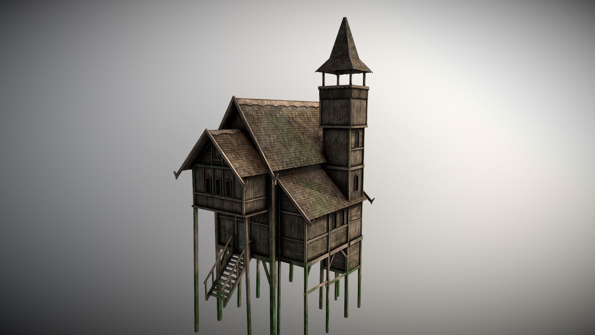 3D model Medieval Lake Village – House 4 - This is a 3D model of the Medieval Lake Village - House 4. The 3D model is about a house with a tower.