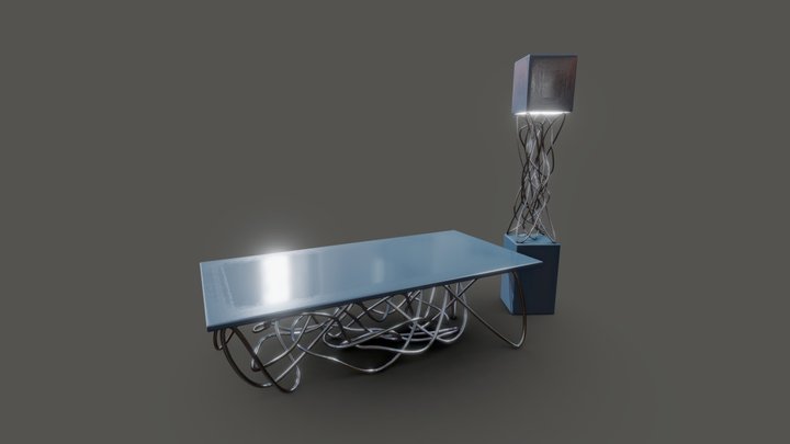 Wire Table & Wire Lamp Interior Asset 3D Model