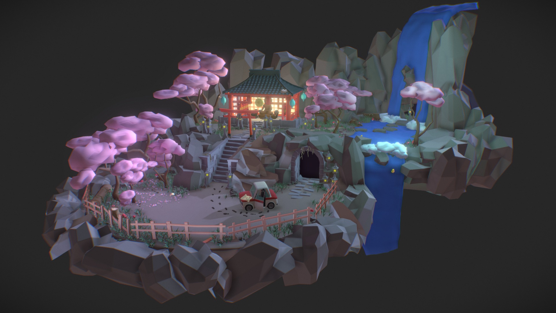 3D model Stylized LowPoly Diorama - This is a 3D model of the Stylized LowPoly Diorama. The 3D model is about a screenshot of a video game.
