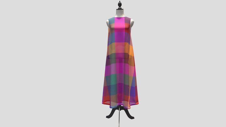 Big block check Summer dress 3D Model