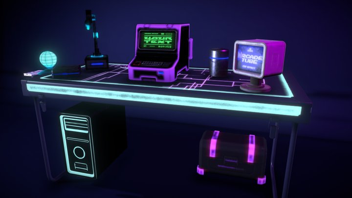 Desk | Design |  Sci-Fi Workstation | Neon Termi 3D Model