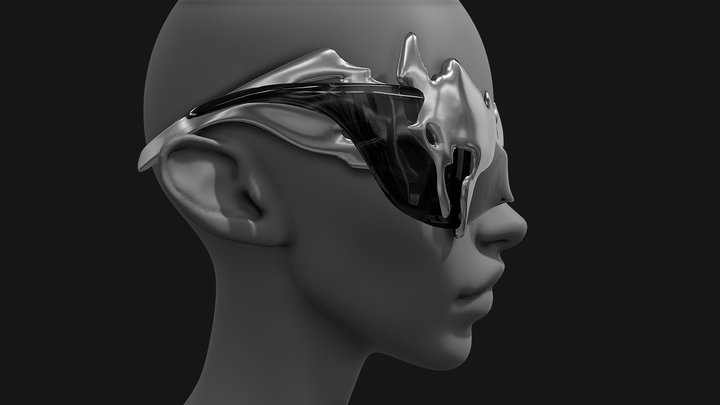 Wrap around sunglasses / oversize melting chrome 3D Model
