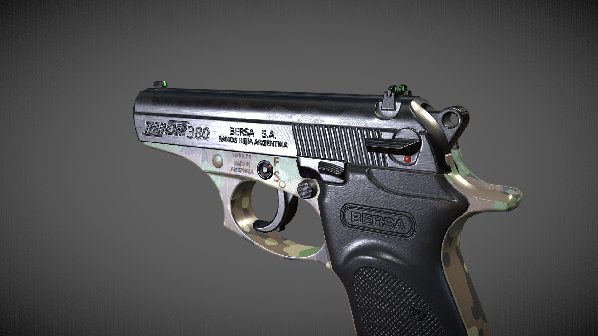 3D model Bersa 380 - This is a 3D model of the Bersa 380. The 3D model is about a black and silver machine.
