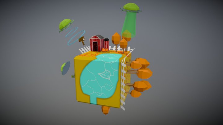 UFO invading planet Diorama 3D Model