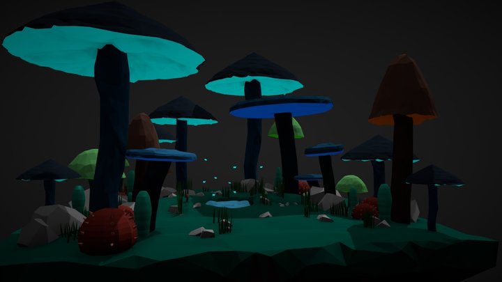 mushroom scene Lowpoly 3D Model