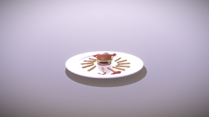 Burger with fries 3D Model