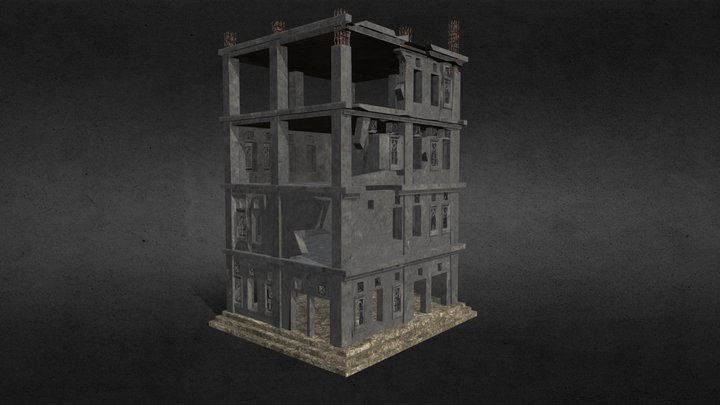 Post apocalyptic building - Lowpoly 3D Model