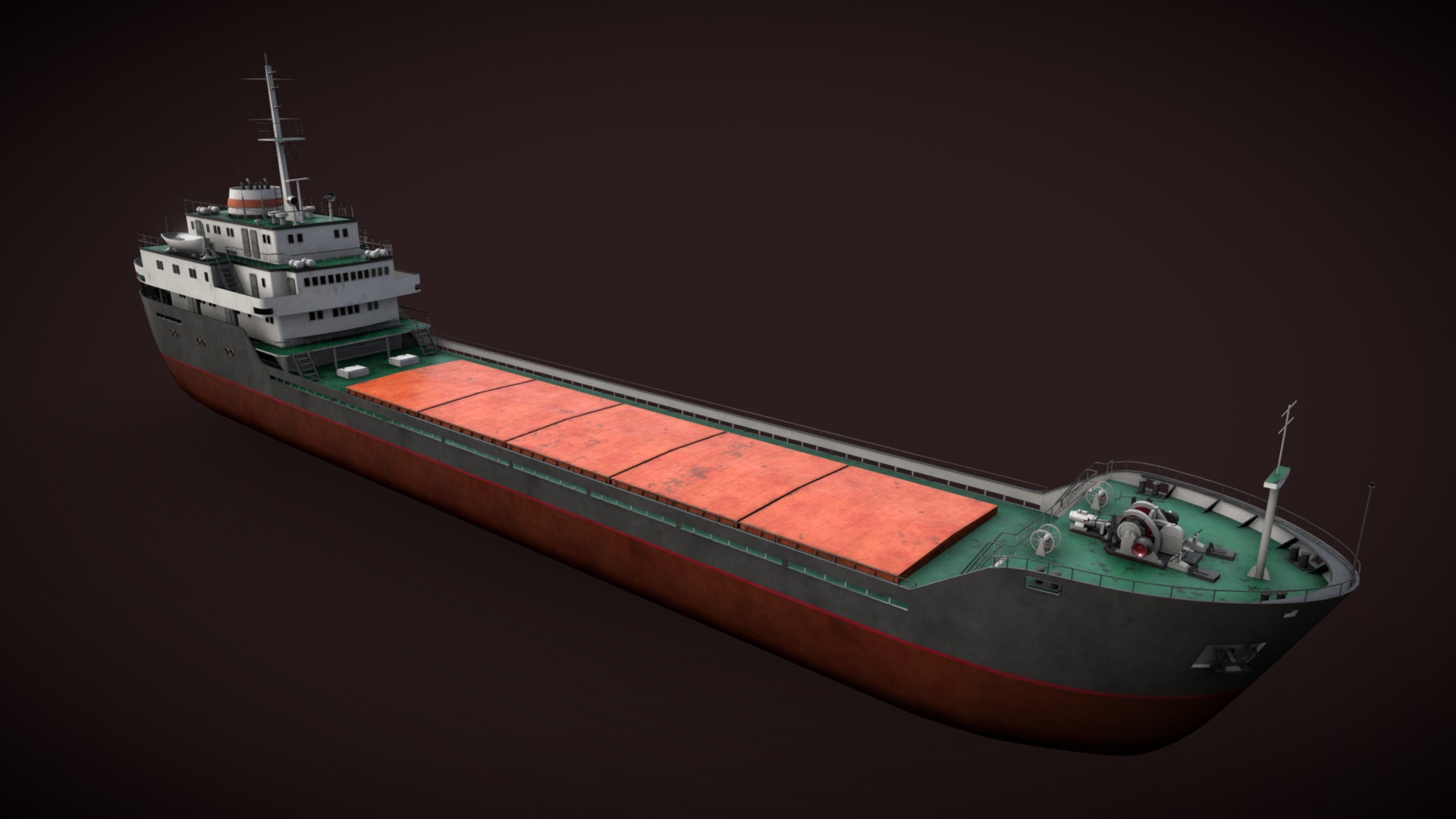 3D model Bulk-carrier - This is a 3D model of the Bulk-carrier. The 3D model is about a large ship with a red and white stripe.