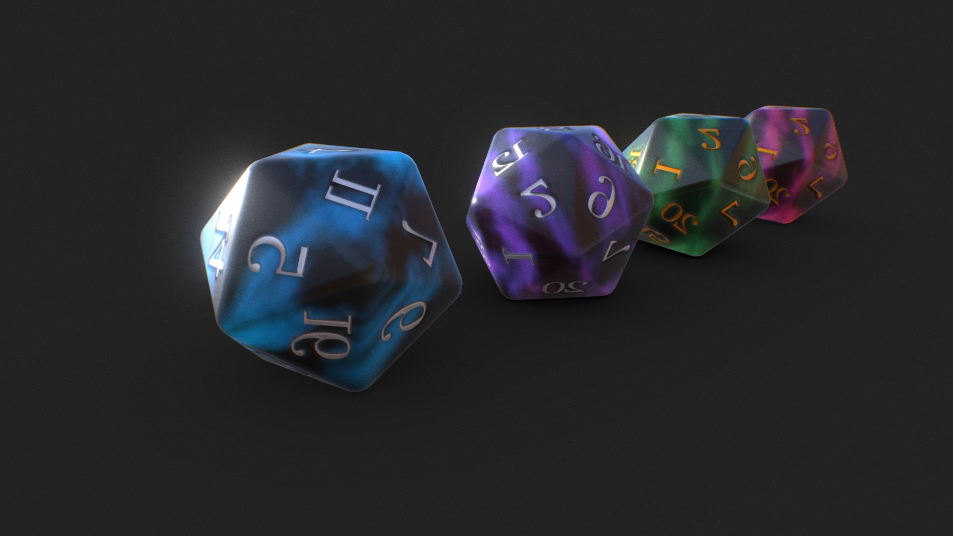 3D model Classic D20 Dice Set - This is a 3D model of the Classic D20 Dice Set. The 3D model is about a group of colorful dice.