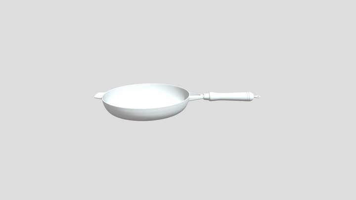 Cast Iron Frying Pan With Wooden Handle 3D Model