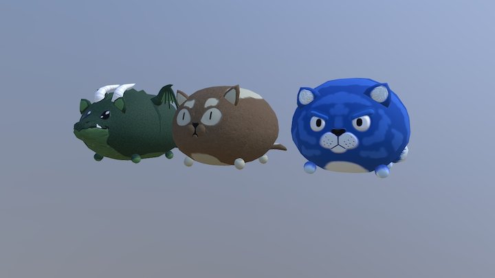'Cat' Plushies (Dragon, Purrtato and Blue) 3D Model