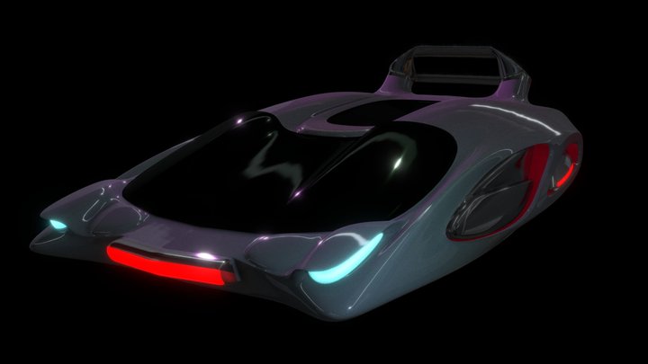Retrowave flying car asset 3D Model