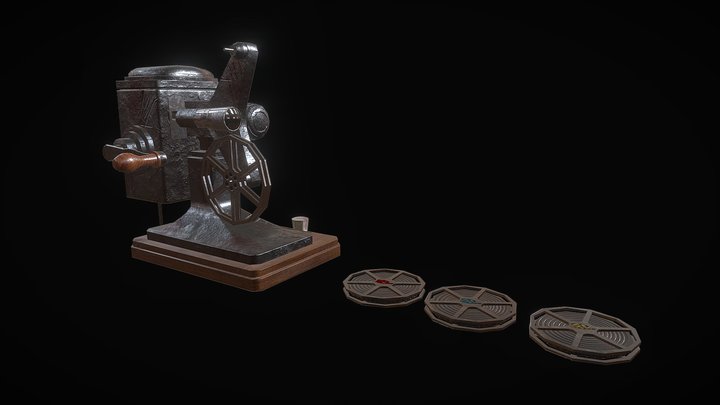 1900s Film Projector and Reels 3D Model