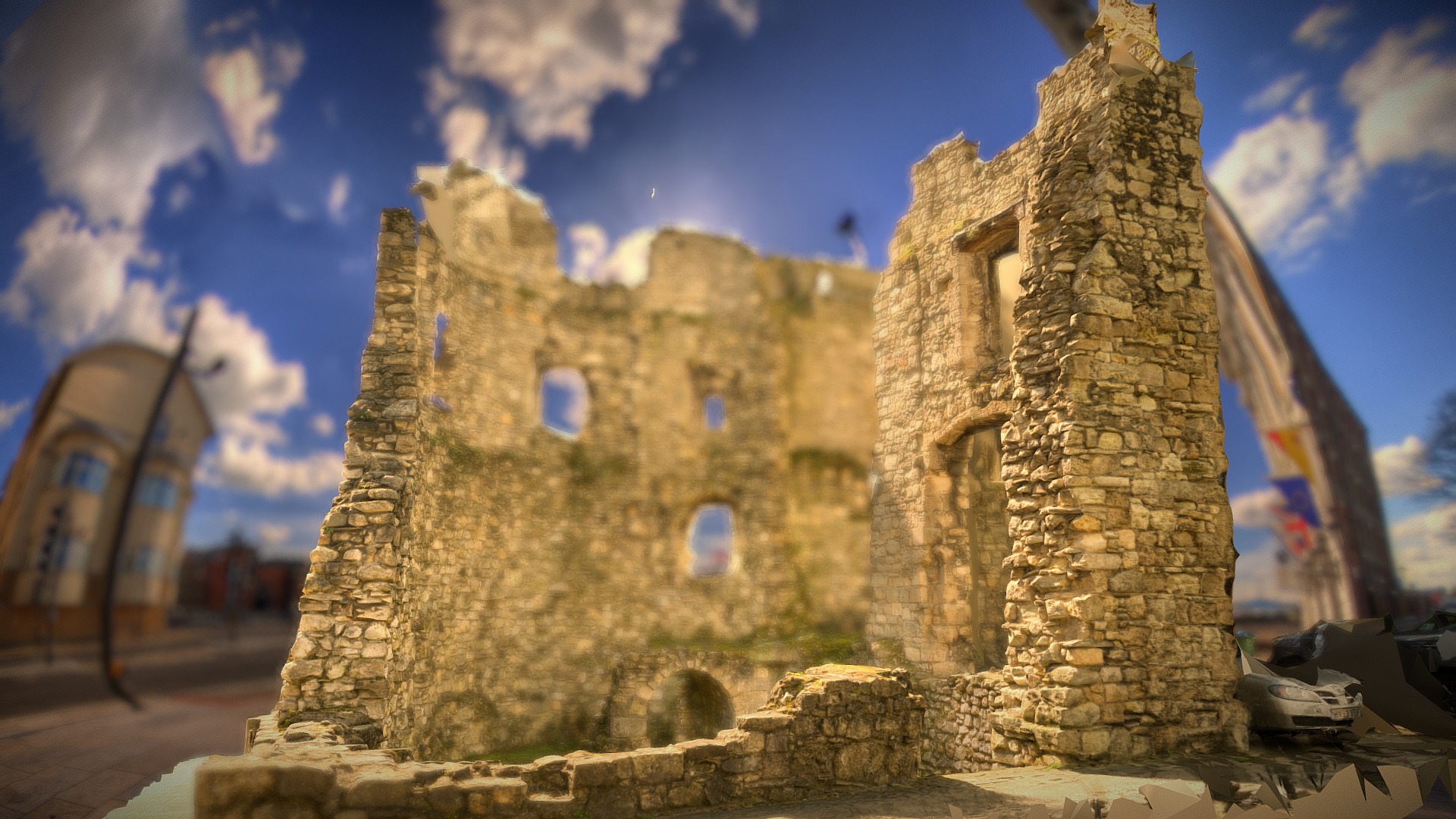 3D model Castle Wall ruins Southampton - This is a 3D model of the Castle Wall ruins Southampton. The 3D model is about a stone building with a tower.