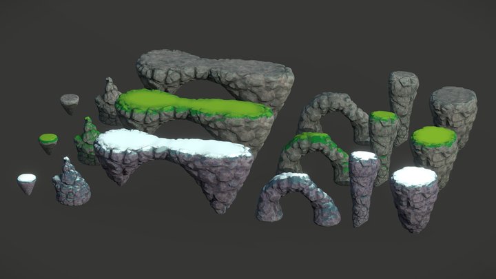 Set Ghibli style rocks 3D Model