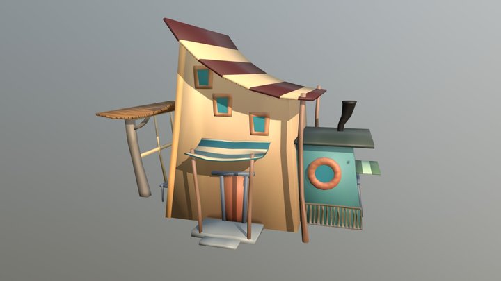 Low Poly Cartoon House 3D Model