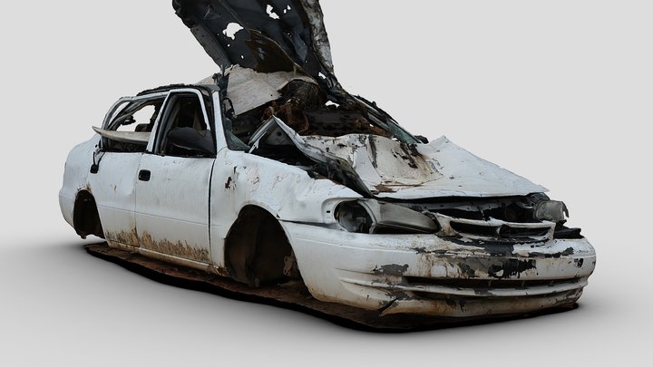 Mangled White Car (Raw Scan) 3D Model