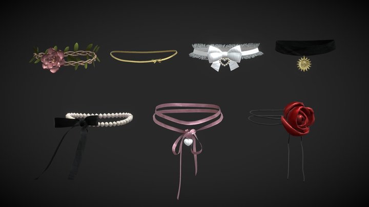 Chokers / Necklaces pack - low poly 3D Model