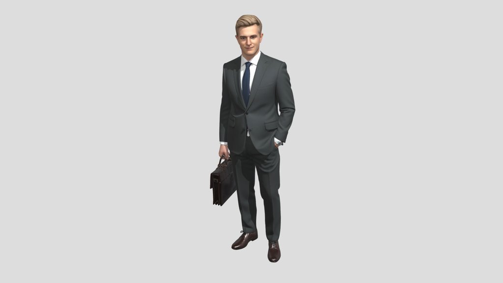 Young Professional in a Grey Suit with Briefcase