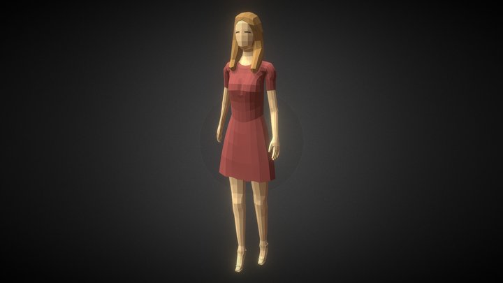 Low-poly Woman Red Dress 3D Model