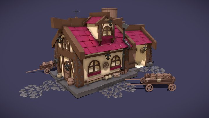 Cottage house stylized 3D Model