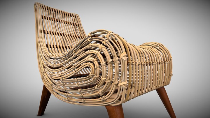 Tika Chair, natural rattan armchair 3D Model