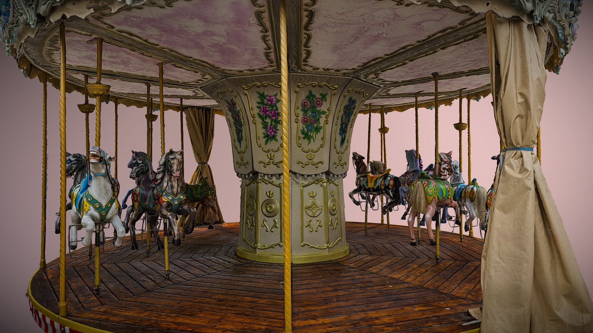 3D model Vintage carousel photogrammetry scan - This is a 3D model of the Vintage carousel photogrammetry scan. The 3D model is about a carousel with horses.