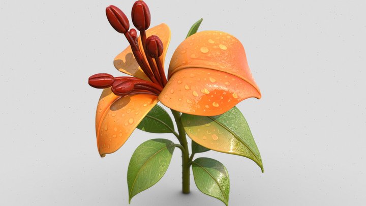 Fantasy Flower with Dew Drops 3D Model