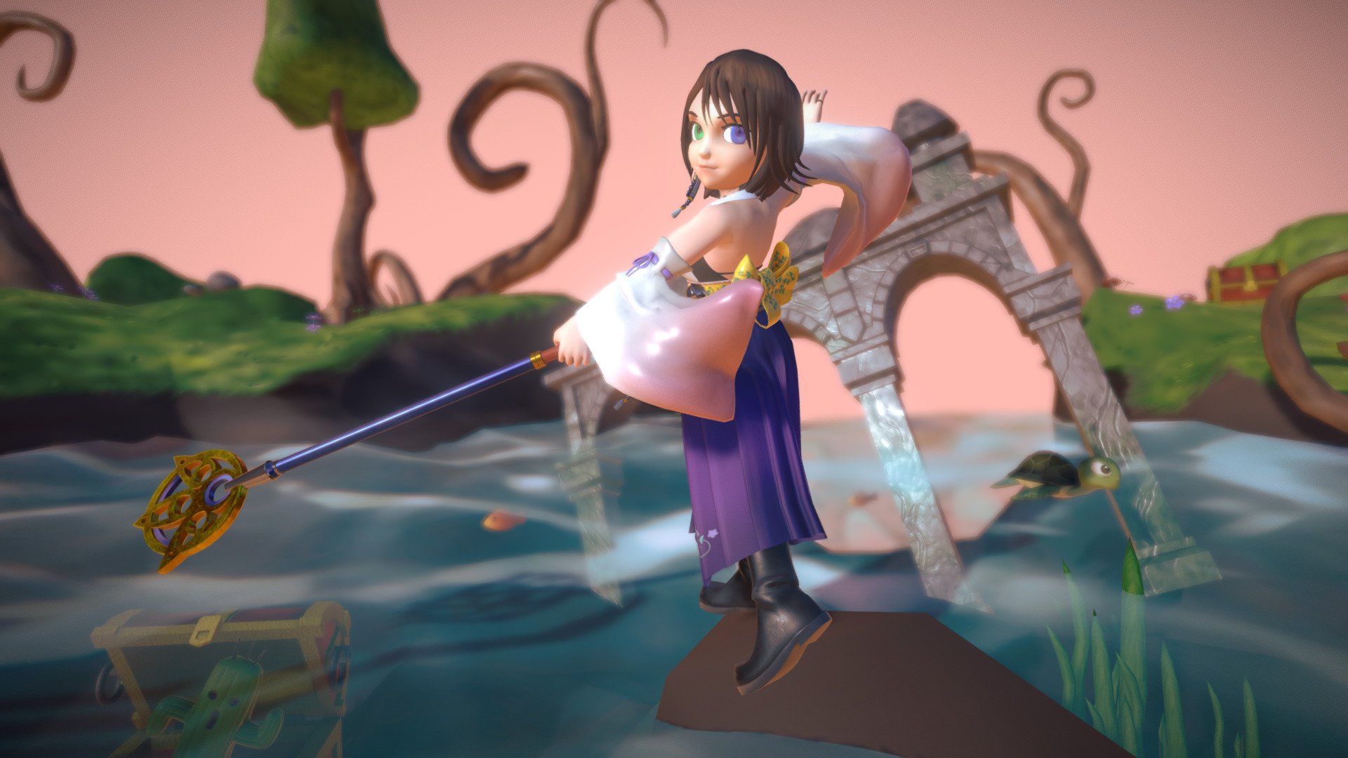 3D file Diorama Final fantasy X - Tidus + Yuna + Yuna ffx-2 + Yuna sexy  version + Extra Glyph base 🫦・Model to download and 3D print・Cults