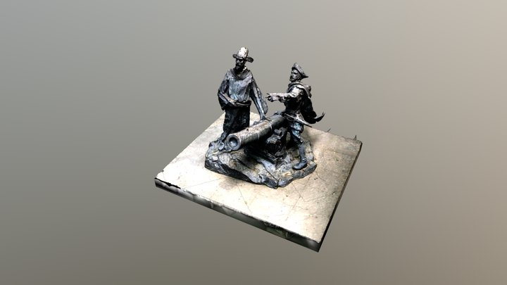 Chinese bronze statue (Xu Guangqi with canon) 3D Model