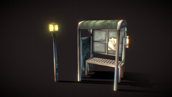 bus stop in ps1 style 3D Model