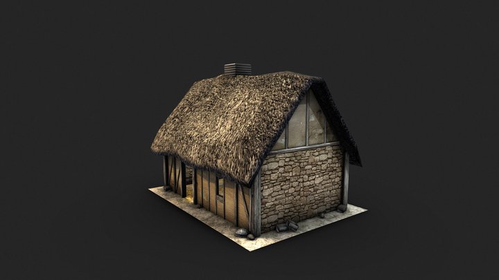 Tatched Roof Barn House Building 3D Model
