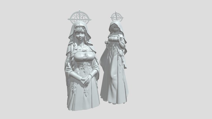 Woman in elaborate medieval blue dress 3D Model