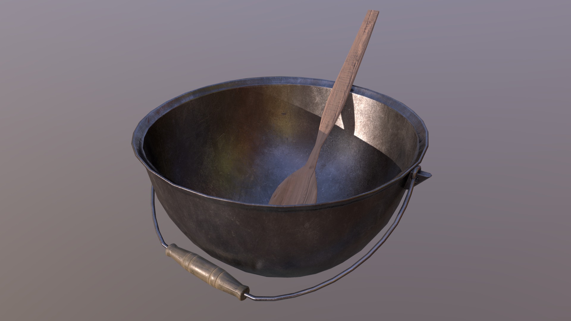 3D model Game Art: Polenta Pot - This is a 3D model of the Game Art: Polenta Pot. The 3D model is about a pan with a spoon in it.