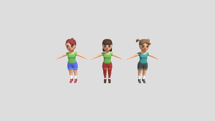 Low poly women charachters 3D Model