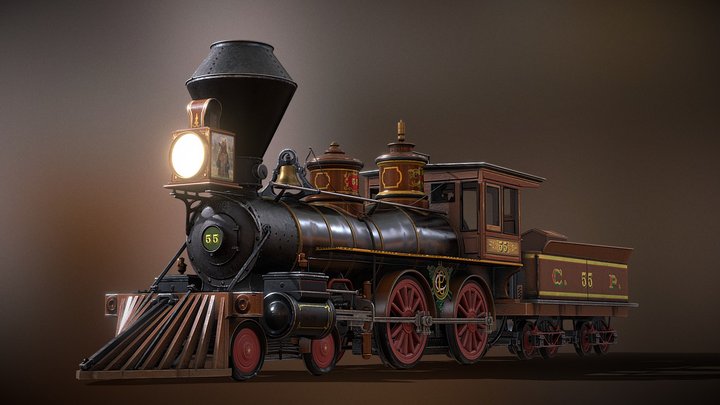 Central Pacific 4-4-0 Steam Locomotive, #55 3D Model