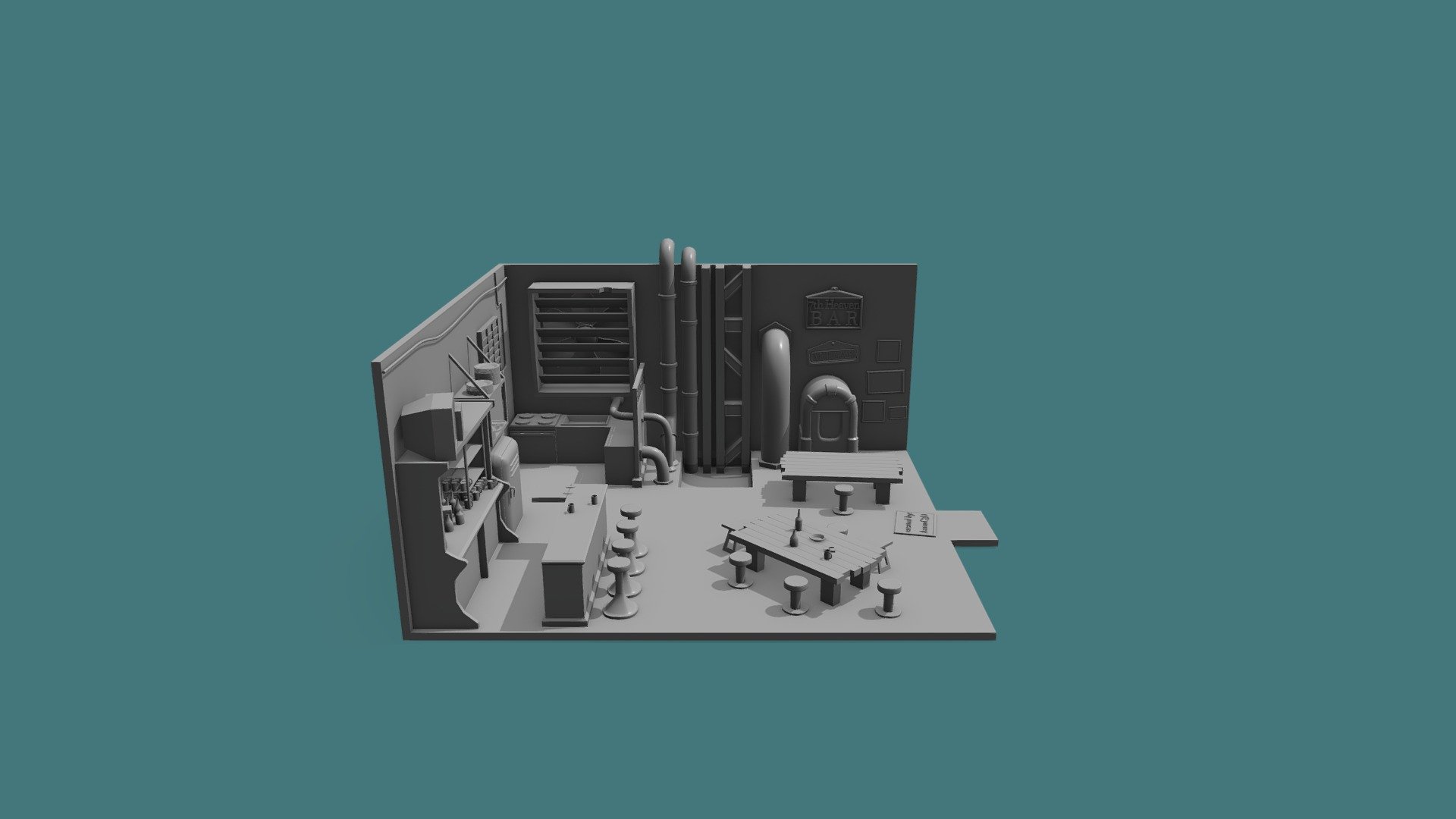 FFVII Bar Diorama - Greyscale