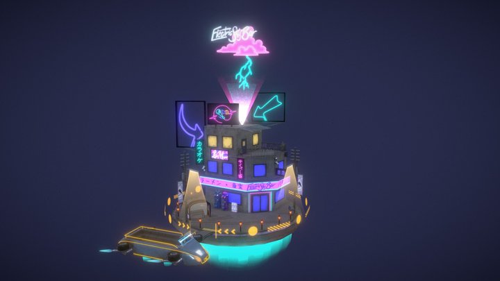 Electric Sky Bar - Cyberpunk Diorama 3D Model
