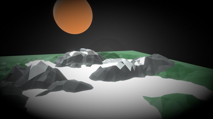 Low Poly Terrain with Lake and Trees 3D Model