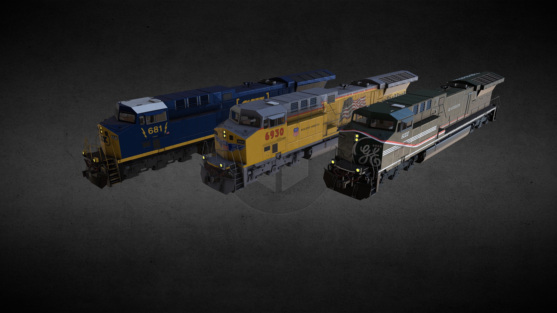 3D model GE AC6000 CW - This is a 3D model of the GE AC6000 CW. The 3D model is about a couple of toy trucks.