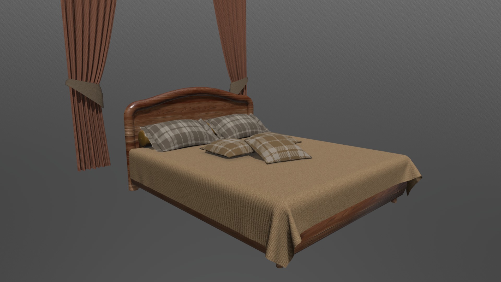 3D model Wooden Bed - This is a 3D model of the Wooden Bed. The 3D model is about a bed with pillows.