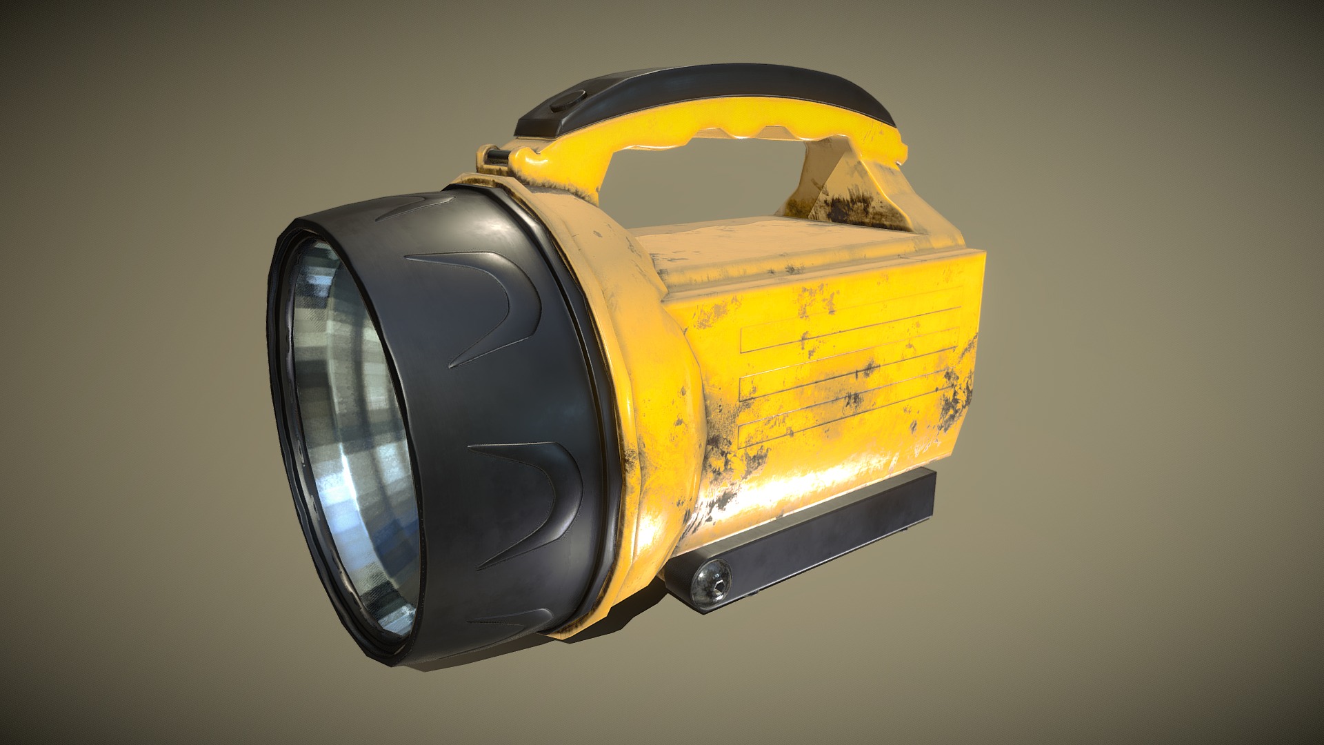3D model Flashlight Camping – PBR Game Ready - This is a 3D model of the Flashlight Camping - PBR Game Ready. The 3D model is about a yellow and black helmet.