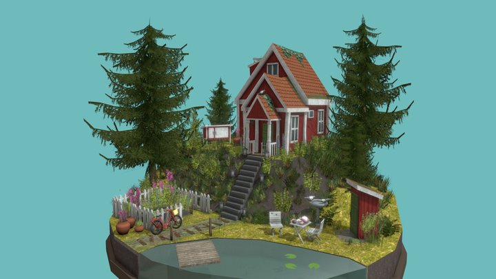 Swedish Cottage Diorama 3D Model
