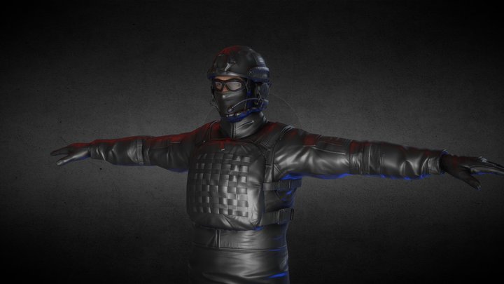 Commando character - human riged model 3D Model