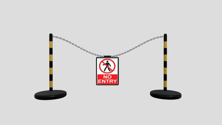 No Entry Signage with Chain 3D Model