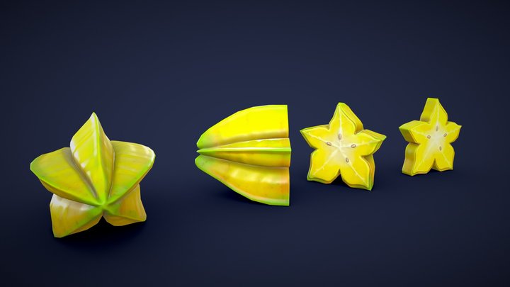 Stylized Star Fruit - Low Poly 3D Model