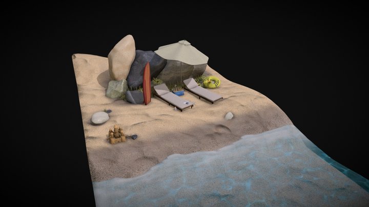 Stylized Tropical Beach Diorama – Free 3D Model STL